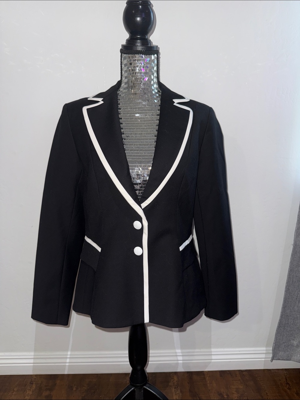 White House Black Market Black Blazer with White Trim